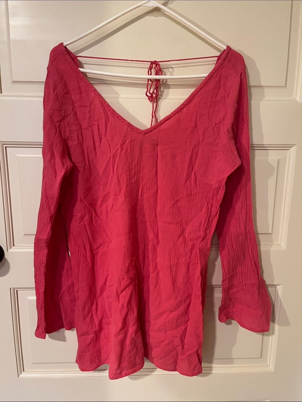 J. Crew Bright Pink V-Neck Long Sleeve Tunic with Back Tie